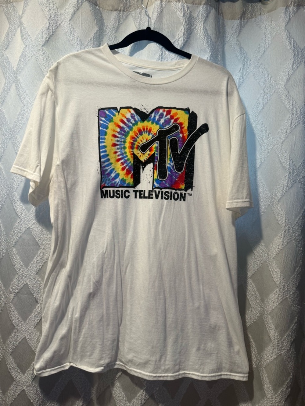 MTV White Tee with Multicolor Tie-Dye Logo